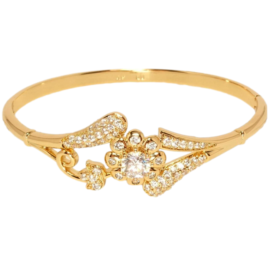 Браслет Xuping Позолота 18K Квітковий орнамент із цирконієм ø 6см фото №1 Браслет Xuping Позолота 18K Квітковий орнамент із цирконієм ø 6см фото №1