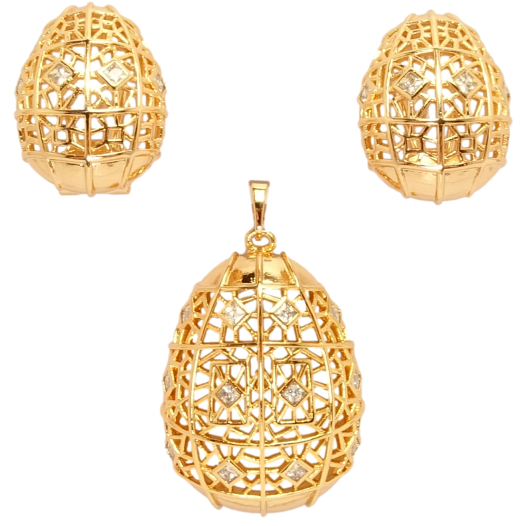 Набор Xuping Позолота 18K Серьги Кулон Выпуклые овалы с резным узором фото №11