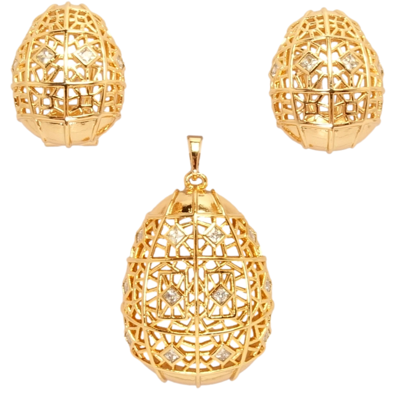 Набор Xuping Позолота 18K Серьги Кулон Выпуклые овалы с резным узором фото №1 Набор Xuping Позолота 18K Серьги Кулон Выпуклые овалы с резным узором фото №1