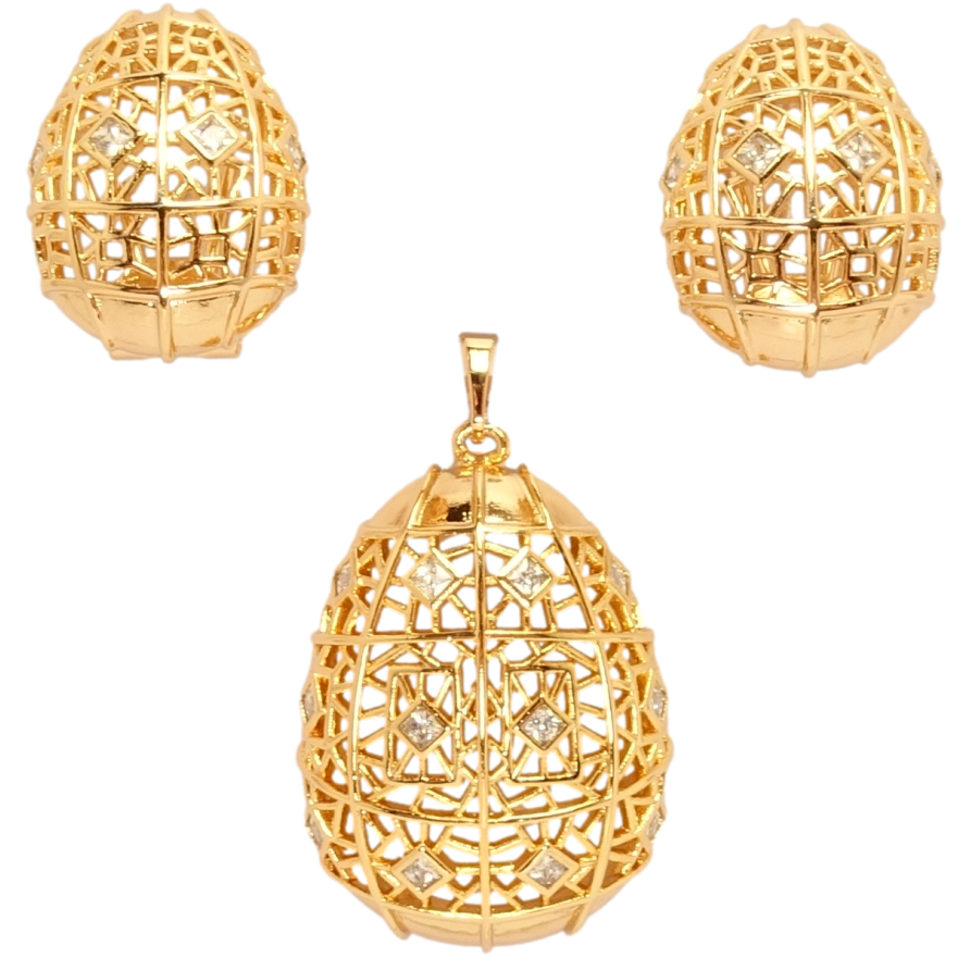 Набор Xuping Позолота 18K Серьги Кулон Выпуклые овалы с резным узором фото №1 Набор Xuping Позолота 18K Серьги Кулон Выпуклые овалы с резным узором фото №1