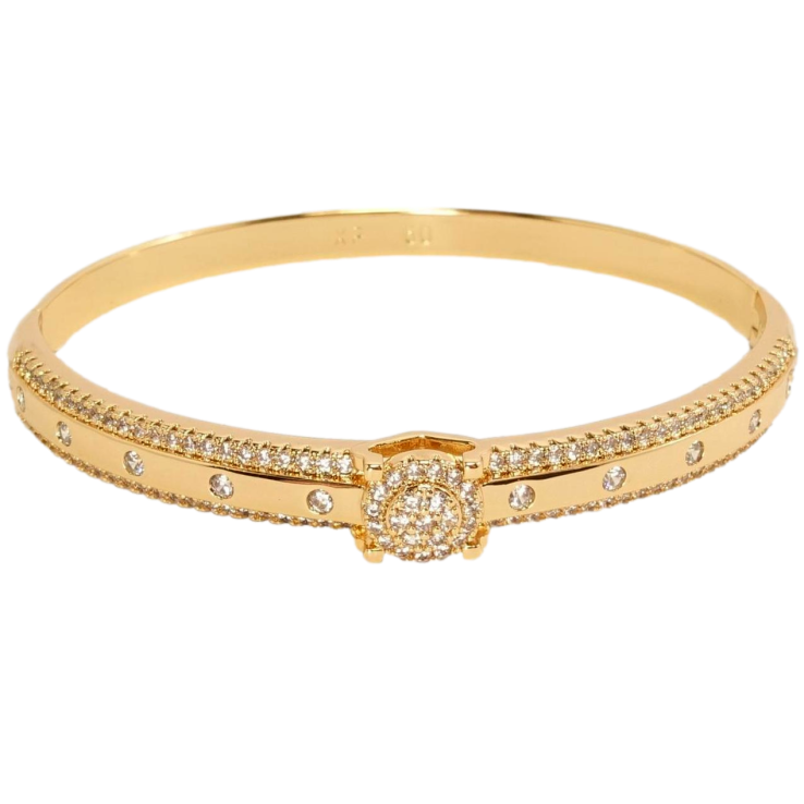Браслет Xuping Позолота 18K Суворий орнамент з цирконієм ø 6см фото №3 Браслет Xuping Позолота 18K Суворий орнамент з цирконієм ø 6см фото №3