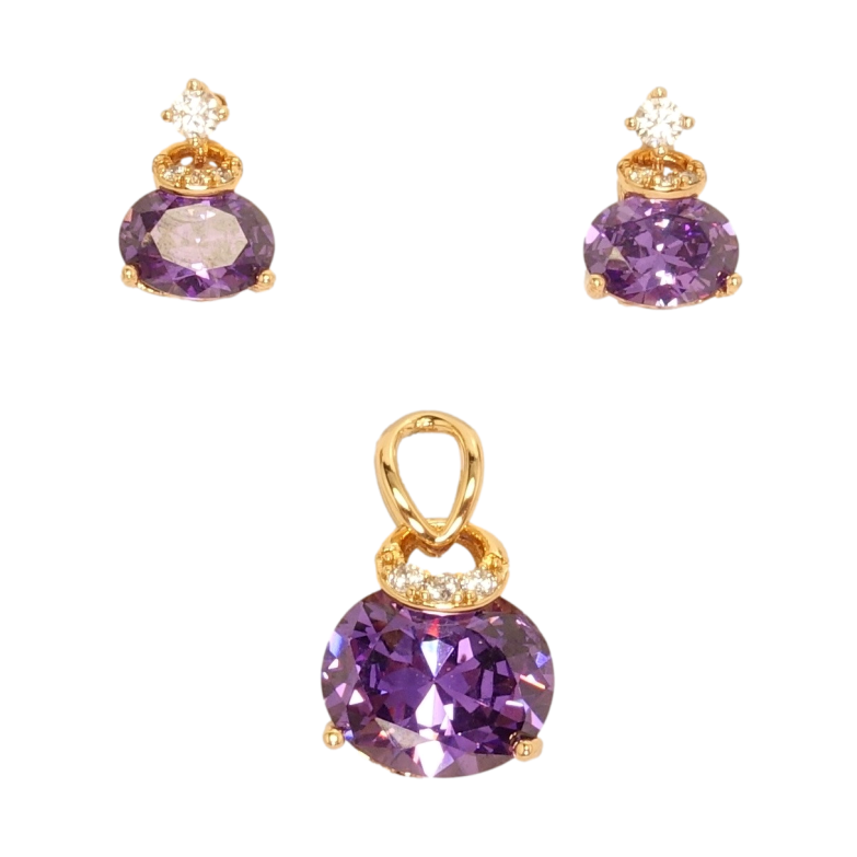 Набір Xuping Позолота 18K Сережки Кулон Фіолетовий овальний кристал з декоративним Каблучкам фото №1 Набір Xuping Позолота 18K Сережки Кулон Фіолетовий овальний кристал з декоративним Каблучкам фото №1