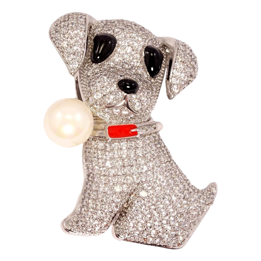 Брошка Xuping Родій Чарівне цуценя в нашийнику з перлиною фото №1
