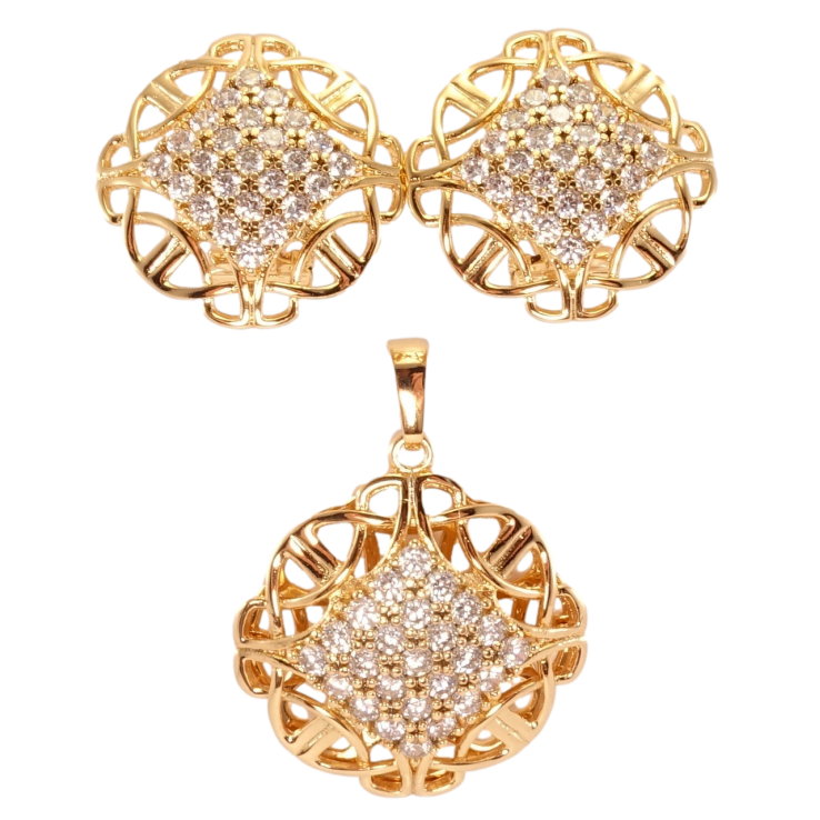 Набір Xuping Позолота 18K Сережки Кулон Перевернутий квадрат цирконій в ажурній палітурці фото №24