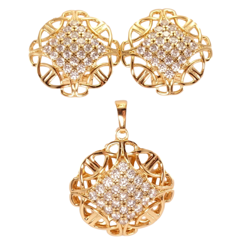 Набір Xuping Позолота 18K Сережки Кулон Перевернутий квадрат цирконій в ажурній палітурці фото №1 Набір Xuping Позолота 18K Сережки Кулон Перевернутий квадрат цирконій в ажурній палітурці фото №1