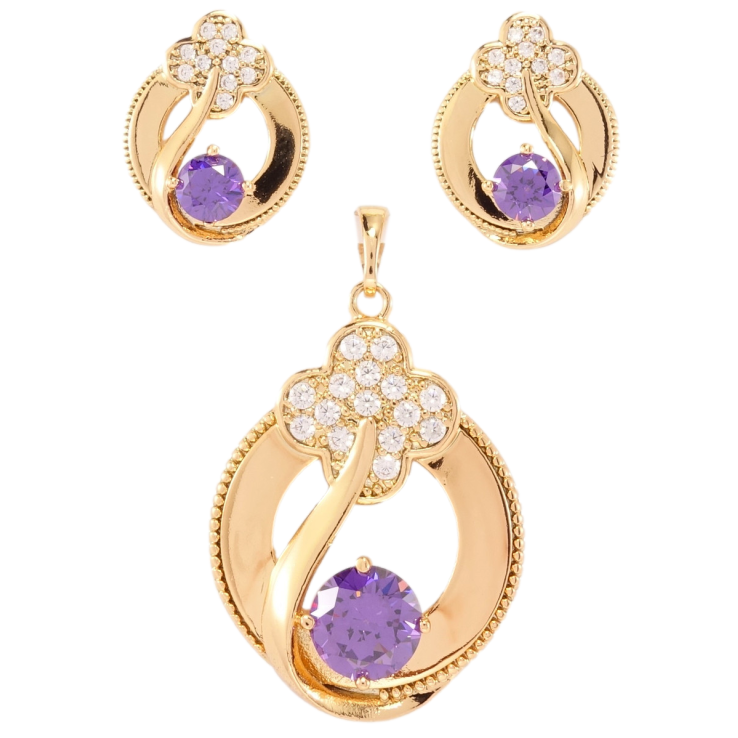 Набір Xuping Позолота 18K Сережки Кулон Декоративне Каблучка з фіолетовим кристалом і чотирилисником. фото №20 Набір Xuping Позолота 18K Сережки Кулон Декоративне Каблучка з фіолетовим кристалом і чотирилисником. фото №20