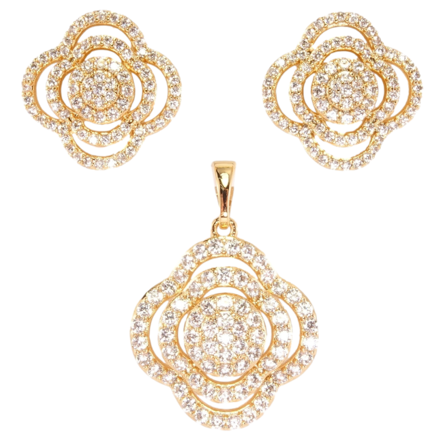 Набор Xuping Позолота 18K Серьги Кулон Четырехлистник инкрустация мелкий цирконий фото №1 Набор Xuping Позолота 18K Серьги Кулон Четырехлистник инкрустация мелкий цирконий фото №1