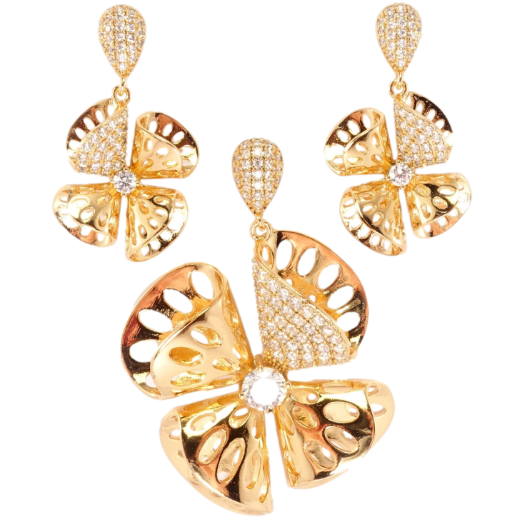 Набір Xuping Позолота 18K Сережки Кулон Крапелька цирконій з підвіскою велика квітка з різьбленими пелюстками фото №22