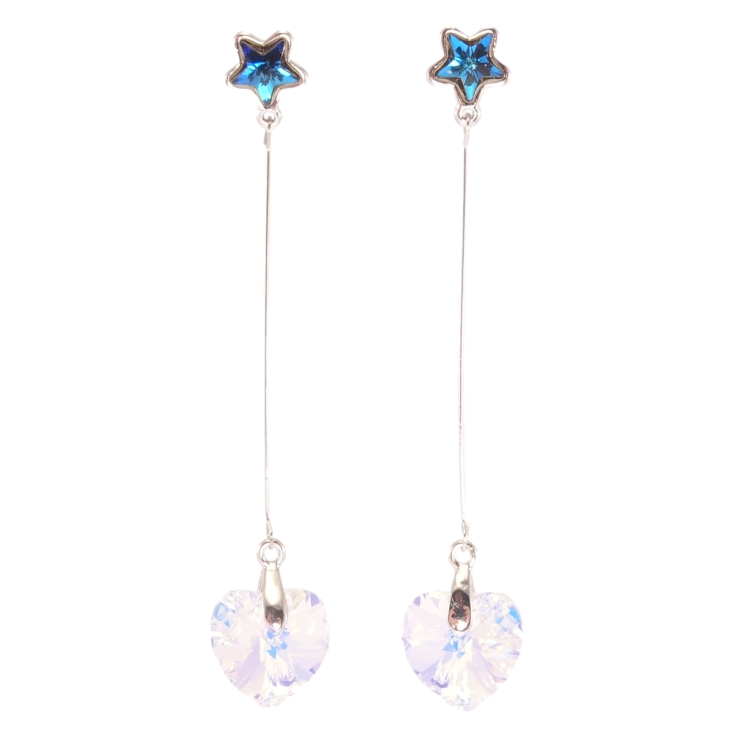 Сережки Xuping колір Родій з кристалами Swarovski пусети Сині зірочки з підвісками кришталеві серця Shimmer" фото №6