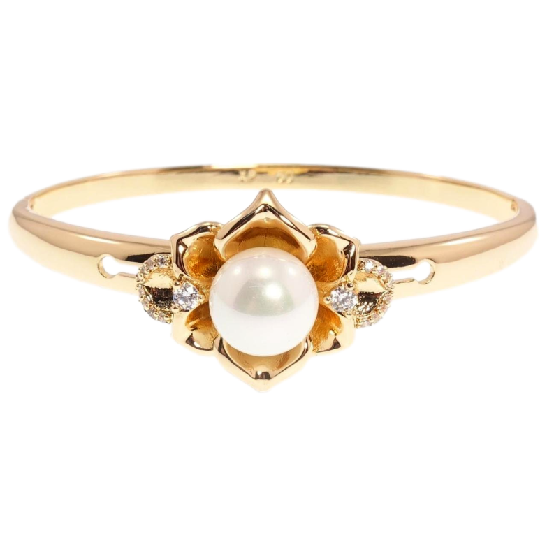 Браслет Xuping Позолота 18K Квітка з перлиною ø 6см фото №1 Браслет Xuping Позолота 18K Квітка з перлиною ø 6см фото №1