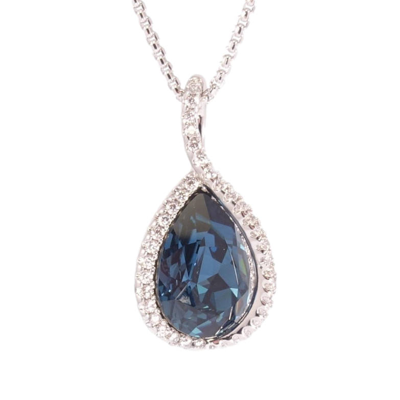 Кулон Xuping цвет Родий с кр-ми Swarovski на цепочке Кристальная капля Montana в обрамлении кристаллов дл. фото №1