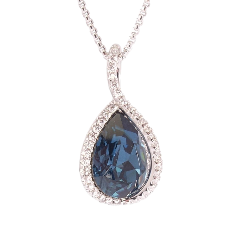 Кулон Xuping колір Родій з кр-ми Swarovski на ланцюжку Кристальна крапля Montana в обрамленні дл. 46,5см х фото №1