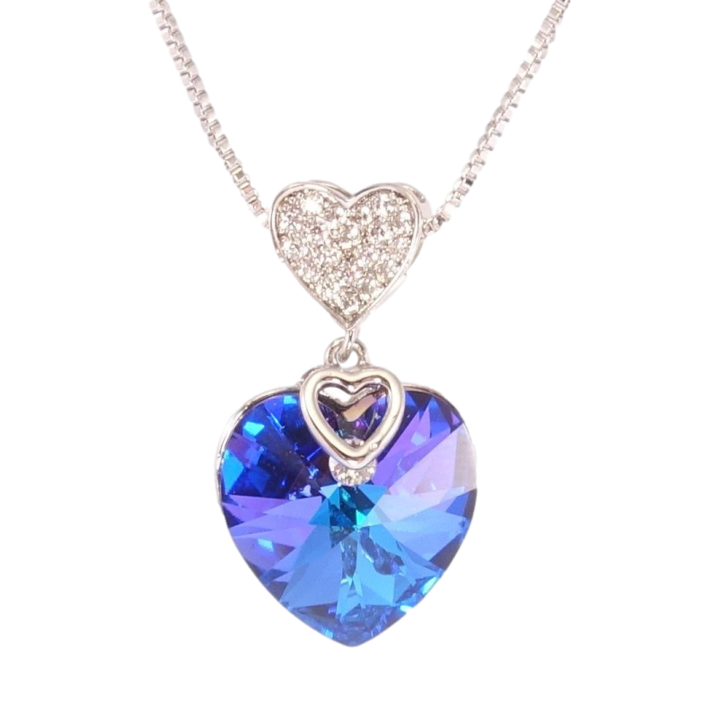 Кулон Xuping колір Родій з кр-ми Swarovski на ланцюжку Сердечка з кристалом Capri Bl дл. 39,5-44,5см х фото №1