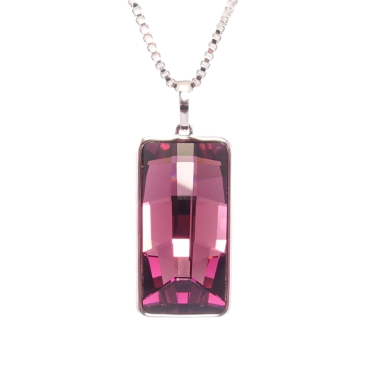 Кулон Xuping колір Родій з кр-ми Swarovski на ланцюжку Прямокутний кристал Amethyst дл.39-44см х 2мм фото №3