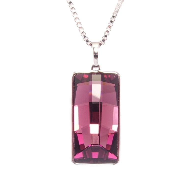 Кулон Xuping колір Родій з кр-ми Swarovski на ланцюжку Прямокутний кристал Amethyst дл.39-44см х 2мм фото №1