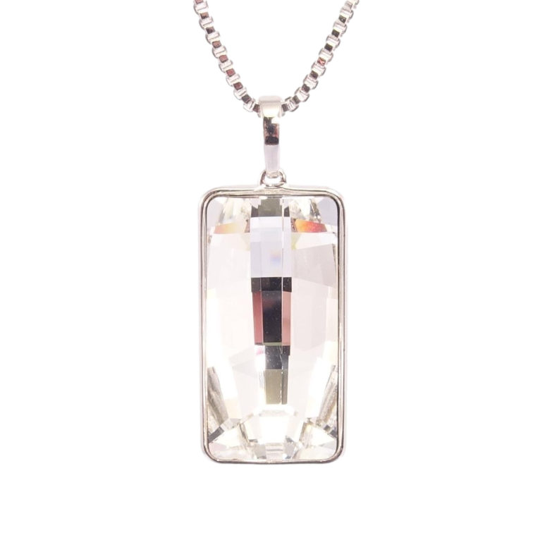 Кулон Xuping цвет Родий с кр-ми Swarovski на ц-ке Прямоугольный кристалл Clear дл.39-44см х 2мм фото №1