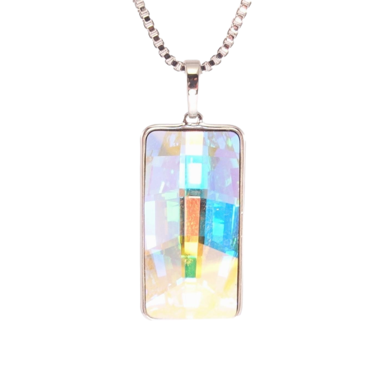 Кулон Xuping колір Родій з кр-ми Swarovski на ланцюжку Прямокутний кристал АВ дл.39-44см х 2мм фото №4 Кулон Xuping колір Родій з кр-ми Swarovski на ланцюжку Прямокутний кристал АВ дл.39-44см х 2мм фото №4