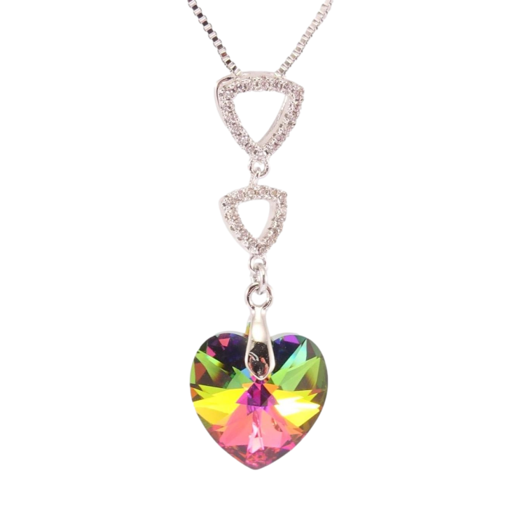 Кулон Xuping колір Родій з кр-ми Swarovski на ланцюжку Трикутники з кристальним серцем Vitrail Medium дл.42-47см х фото №2