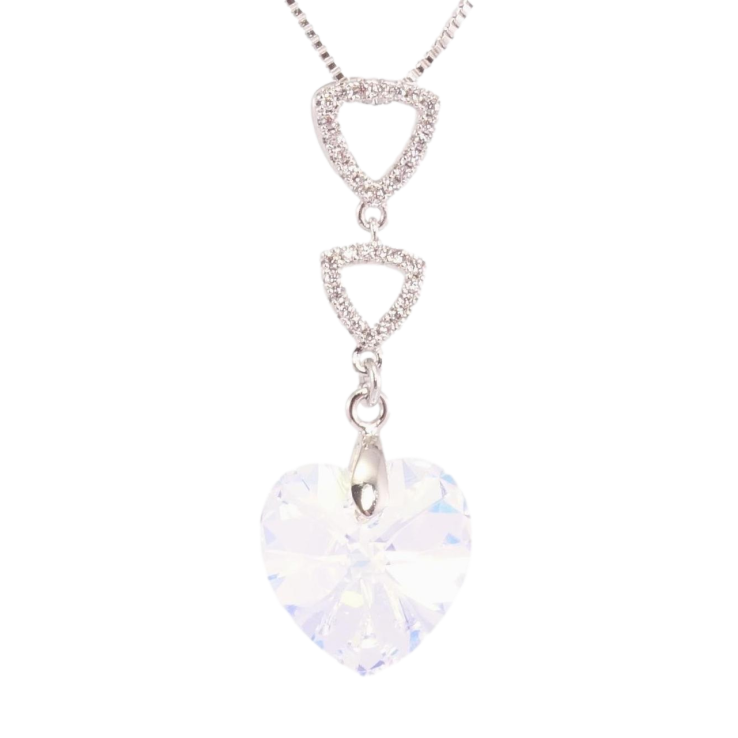 Кулон Xuping колір Родій з кр-ми Swarovski на ланцюжку Трикутники з кристальним серцем Shimmer дл.42-47см х 1мм фото №2