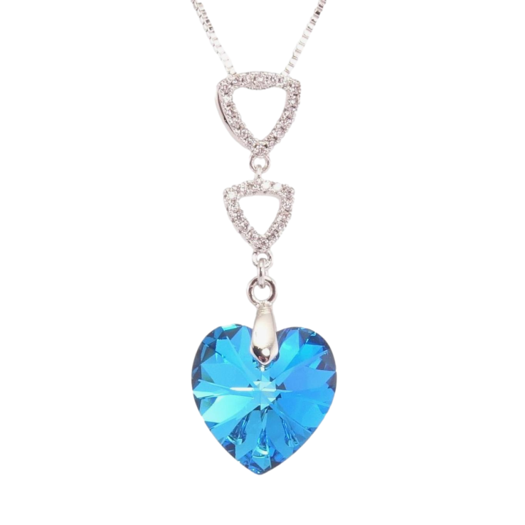 Кулон Xuping колір Родій з кр-ми Swarovski на ланцюжку Трикутники з кристальним серцем Capri Blue дл.39,5-45см х фото №5