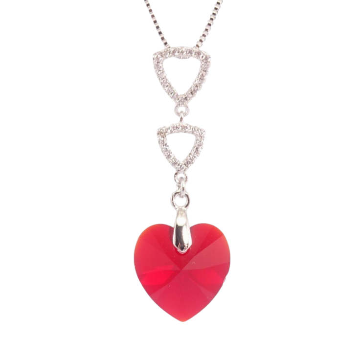 Кулон Xuping колір Родій з кр-ми Swarovski на ланцюжку Трикутники з кристальним серцем Light Siam дл.41,5-46см х фото №3