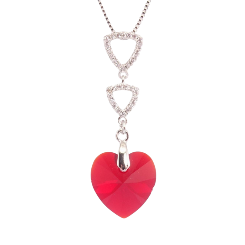 Кулон Xuping колір Родій з кр-ми Swarovski на ланцюжку Трикутники з кристальним серцем Light Siam дл.41,5-46см х фото №1