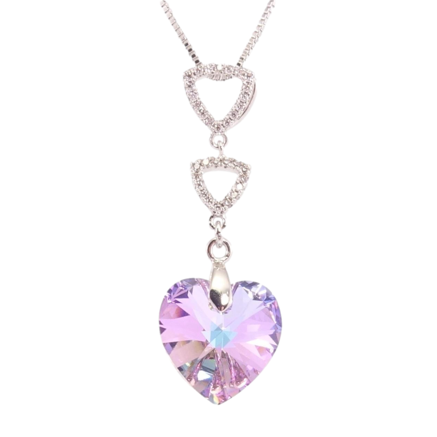 Кулон Xuping колір Родій з кр-ми Swarovski на ланцюжку Трикутники з кристальним серцем Paradise Shinе дл.42-47см фото №1