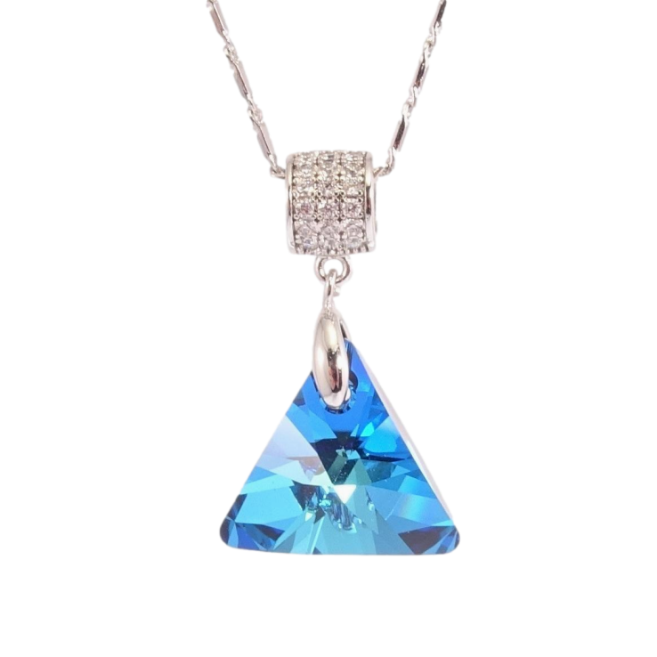 Кулон Xuping колір Родій з кр-ми Swarovski на ланцюжку Кристальний трикутник Capri Blue дл.40-45см х 2мм фото №9