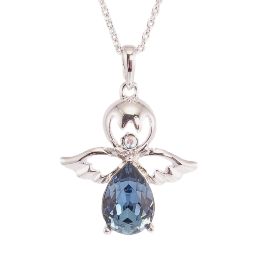 Кулон Xuping колір Родій з кр-ми Swarovski на ланцюжку Ангел з кристалом Montana дл.39-44см х 1мм фото №1 Кулон Xuping колір Родій з кр-ми Swarovski на ланцюжку Ангел з кристалом Montana дл.39-44см х 1мм фото №1