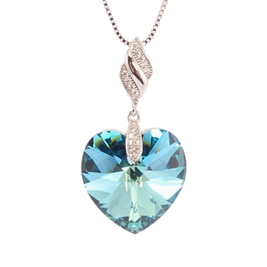 Кулон Xuping колір Родій з кр-ми Swarovski на ланцюжку Кристальне серце Metallic Blue дл.41-46см х 1мм фото №1