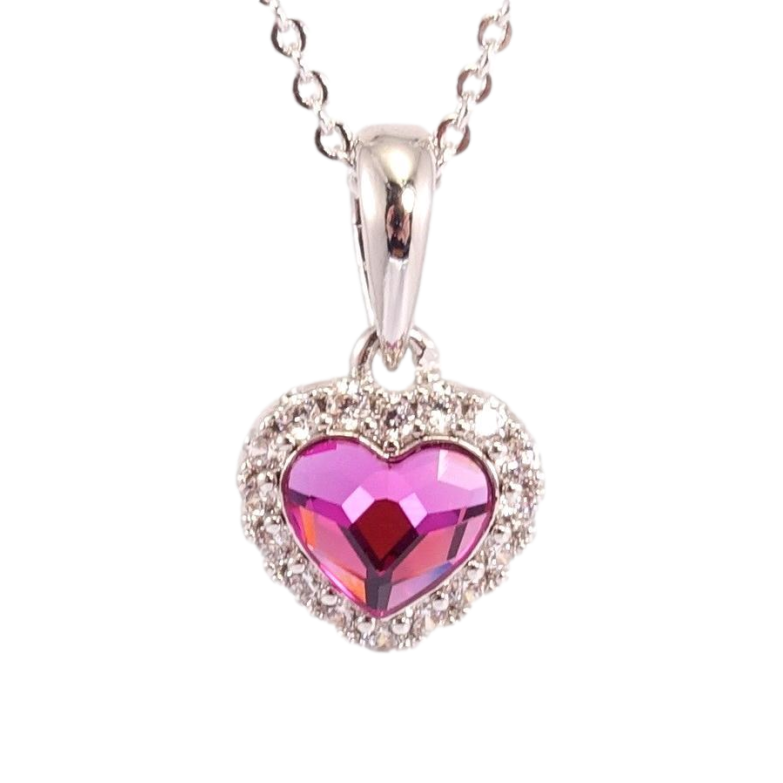 Кулон Xuping колір Родій з кр-ми Swarovski на ланцюжку Кристальне серце Fuchsi в обрамленні дл.39-44см х фото №1