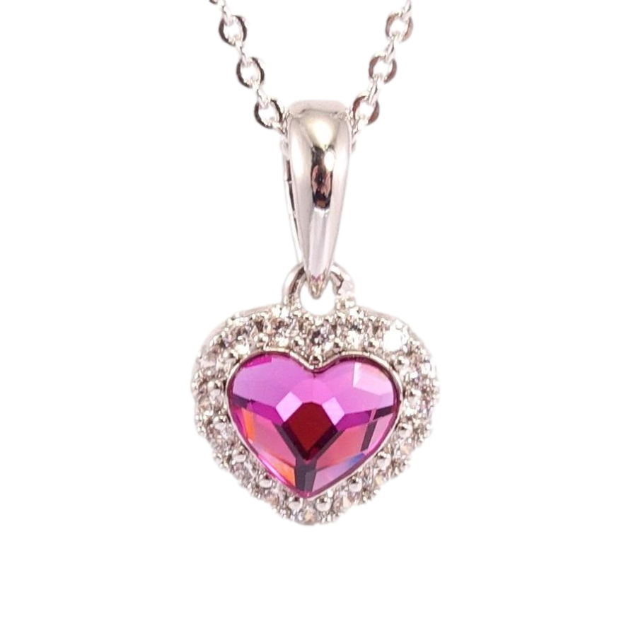 Кулон Xuping колір Родій з кр-ми Swarovski на ланцюжку Кристальне серце Fuchsi в обрамленні дл.39-44см х фото №1