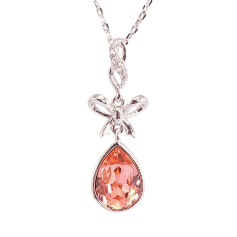 Кулон Xuping цвет Родий с кр-ми Swarovski на цепочке Кристалл Hyacinth с бантиком дл.41-46см х 1мм фото №1