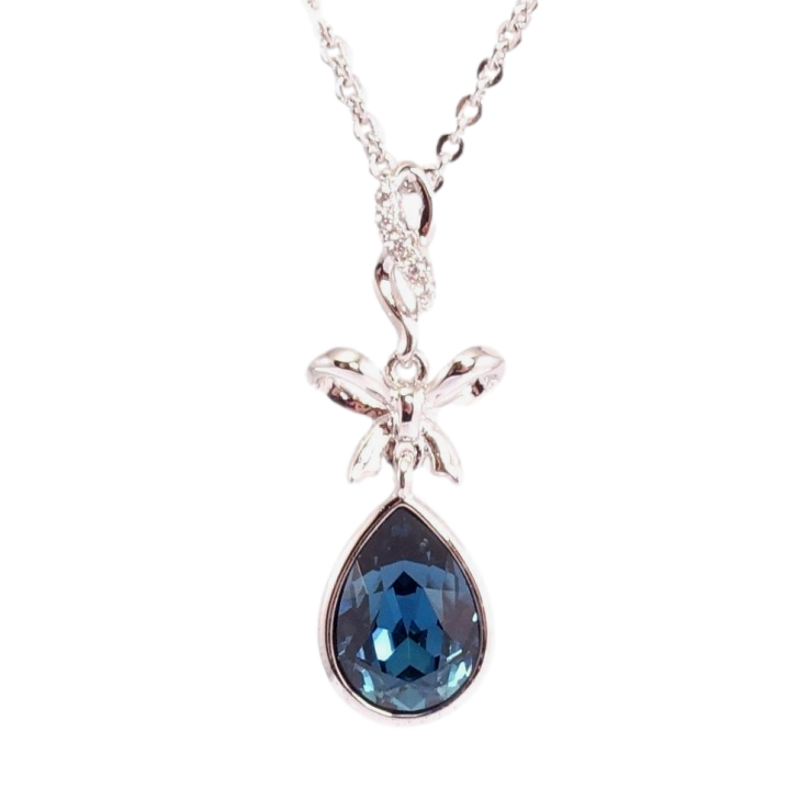 Кулон Xuping цвет Родий с кр-ми Swarovski на цепочке Кристалл Montana с бантиком дл.41-46см х 1мм фото №2