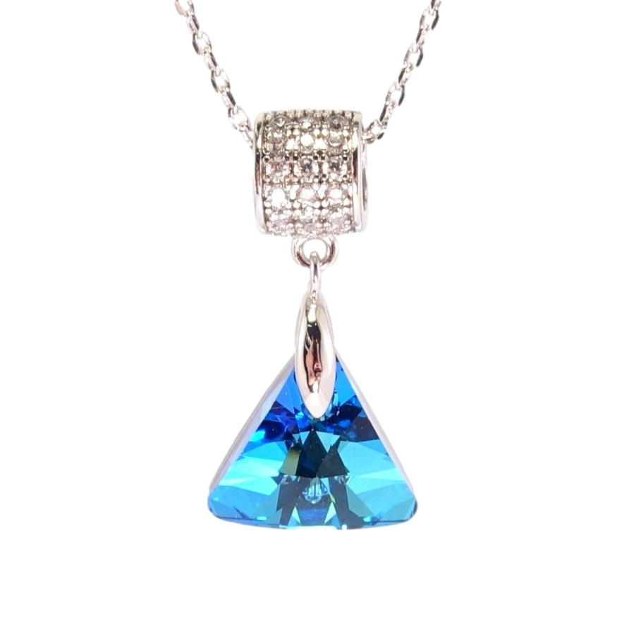 Кулон Xuping колір Родій з кр-ми Swarovski на ланцюжку Трикутний кристал Capri Blue дл.40-45см х 1мм фото №1 Кулон Xuping колір Родій з кр-ми Swarovski на ланцюжку Трикутний кристал Capri Blue дл.40-45см х 1мм фото №1