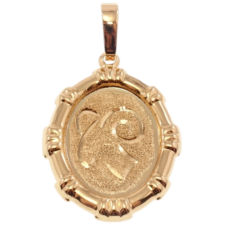 Кулон Xuping Позолота 18 К Овальний Медальйон Знак Зодіаку Овен Шагренью та Алмазкою фото №1