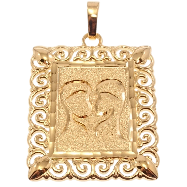 Кулон Xuping Позолота 18 К Прямокутний Медальйон Знак Зодіаку Близнюки Напилення Шагрень Вензельна Оправа фото №2