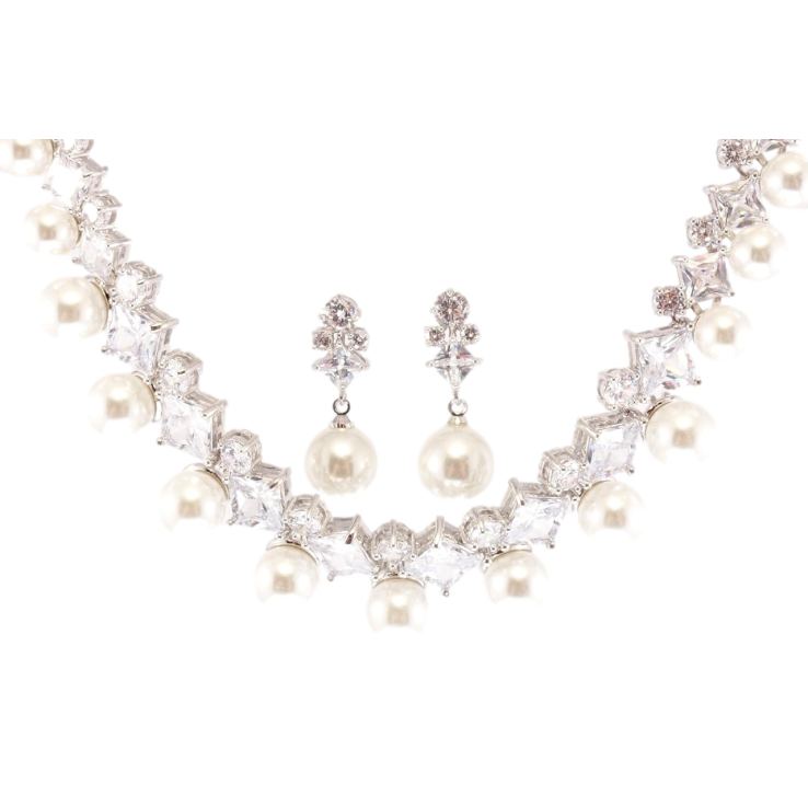 Набір Xuping Родій Сережки Кольє Граціозний орнамент з кристалами та перлами розмір 42,5см х 8-17мм фото №17 Набір Xuping Родій Сережки Кольє Граціозний орнамент з кристалами та перлами розмір 42,5см х 8-17мм фото №17