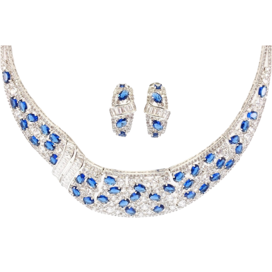 Набор Xuping Родий Серьги Колье Загадка с россыпью синих фианитов размер 45см х 3-25мм фото №1 Набор Xuping Родий Серьги Колье Загадка с россыпью синих фианитов размер 45см х 3-25мм фото №1