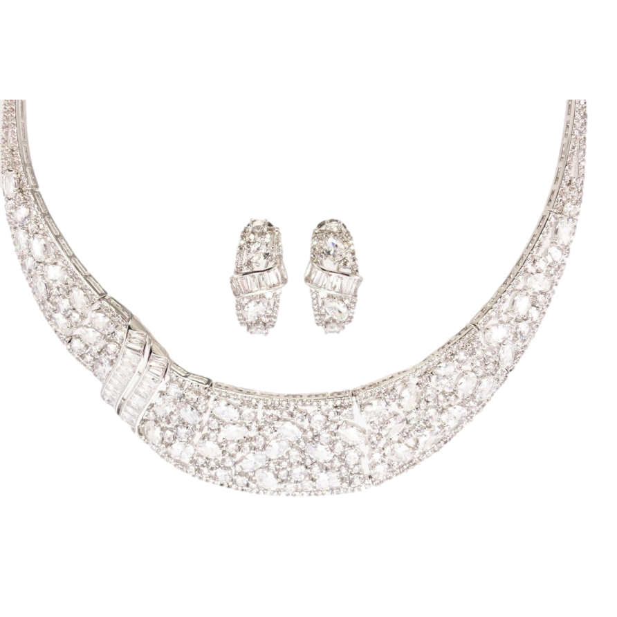 Набор Xuping Родий Серьги Колье Загадка с россыпью фианитов размер 45см х 3-25мм фото №1 Набор Xuping Родий Серьги Колье Загадка с россыпью фианитов размер 45см х 3-25мм фото №1