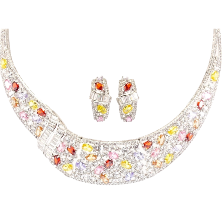 Набір Xuping Родій Сережки Кольє Загадка з розсипом кольорових фіанітів розмір 45см х 3-25мм фото №12 Набір Xuping Родій Сережки Кольє Загадка з розсипом кольорових фіанітів розмір 45см х 3-25мм фото №12