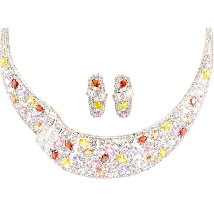 Набір Xuping Родій Сережки Кольє Загадка з розсипом кольорових фіанітів розмір 45см х 3-25мм фото №1