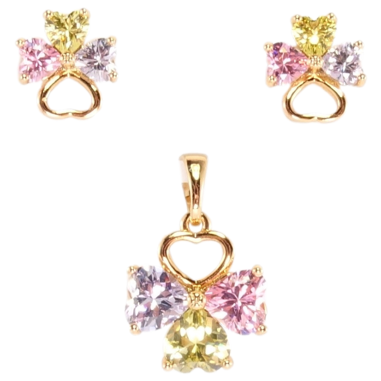 Набір Xuping Позолота 18K Сережки Кулон Кольорові кристалічні чотирилистки фото №1