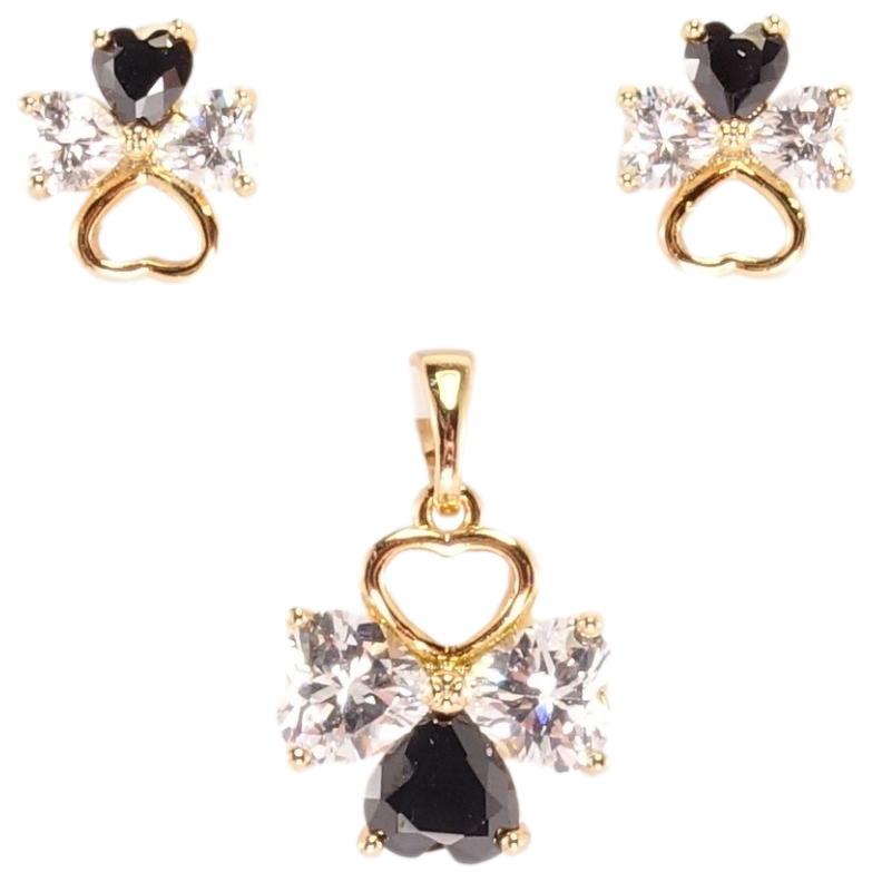 Набор Xuping Позолота 18K Серьги Кулон Черно-белые кристальные четырехлистники фото №1