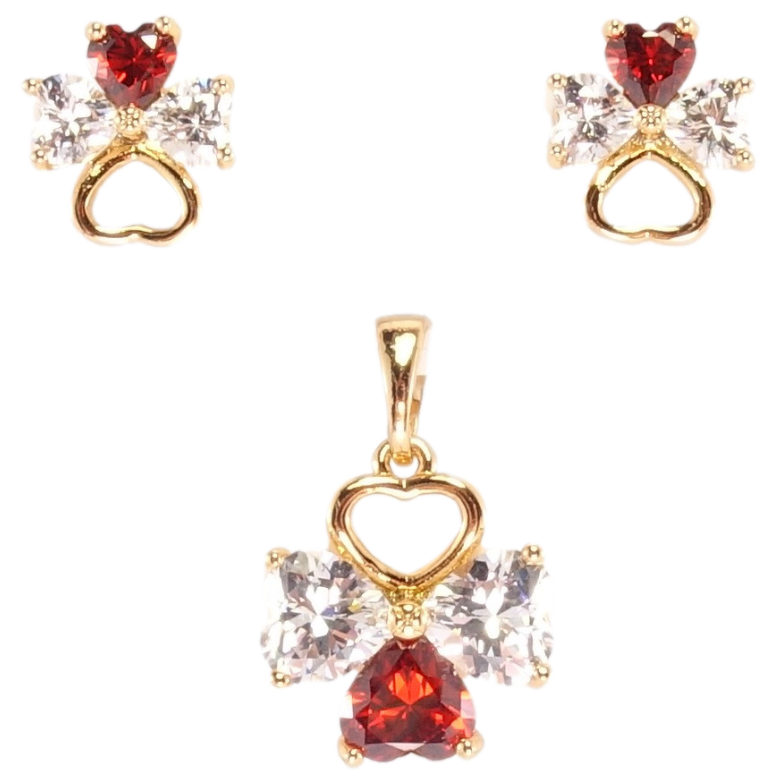 Набір Xuping Позолота 18K Сережки Кулон Червоно-білі кристалічні чотирилистки фото №1 Набір Xuping Позолота 18K Сережки Кулон Червоно-білі кристалічні чотирилистки фото №1