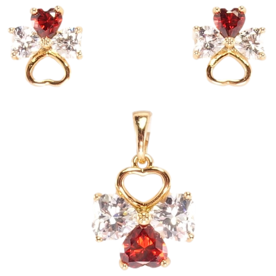 Набір Xuping Позолота 18K Сережки Кулон Червоно-білі кристалічні чотирилистки фото №1 Набір Xuping Позолота 18K Сережки Кулон Червоно-білі кристалічні чотирилистки фото №1
