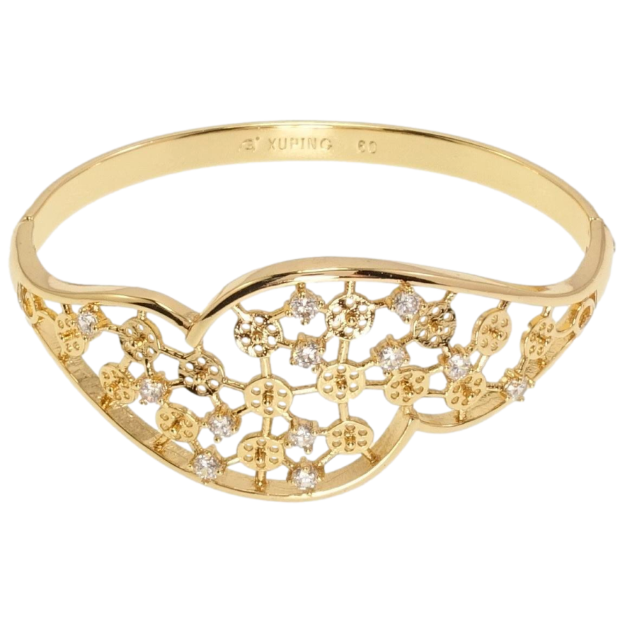 Браслет Xuping Позолота 18K Декоративний орнамент із вставками цирконію ø 6см фото №1 Браслет Xuping Позолота 18K Декоративний орнамент із вставками цирконію ø 6см фото №1