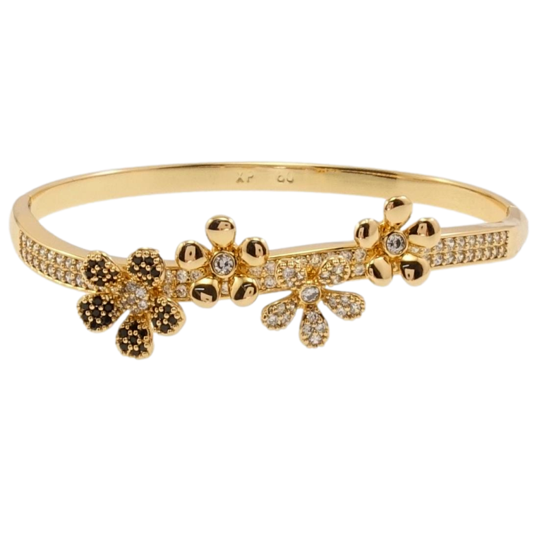 Браслет Xuping Позолота 18K Цветочный орнамент с черным и белым цирконием ø 5,7см фото №5