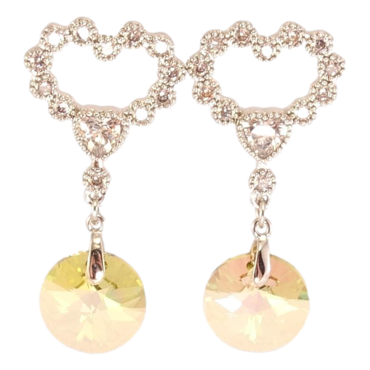 Сережки Xuping колір Родій з кристалами Swarovski пусети "Сердечка з підвіскою кристал Luminous Green" фото №3