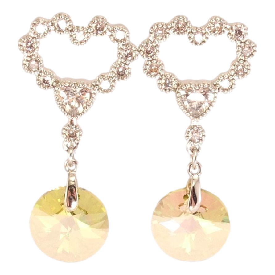 Сережки Xuping колір Родій з кристалами Swarovski пусети "Сердечка з підвіскою кристал Luminous Green" фото №1